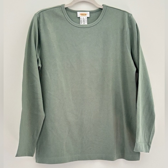 Vintage Talbots Size Medium Ribbed Tee Long Sleeve Sage Green Layering Everyday‎ - Picture 1 of 9